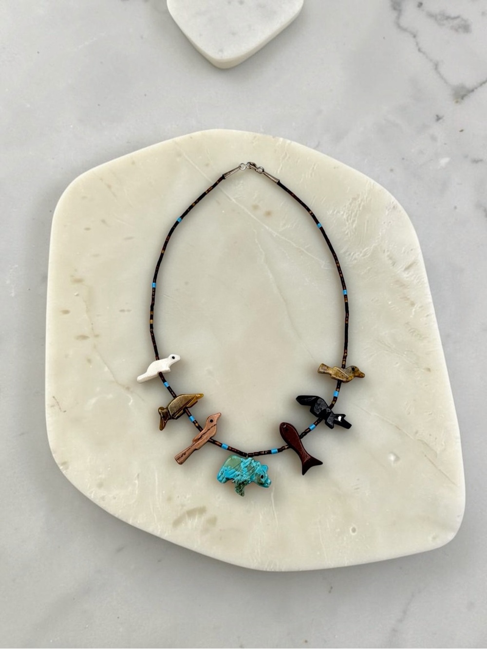 Southwestern Stills Carved Stone Turquoise Animal Fetish Necklace 19-20”